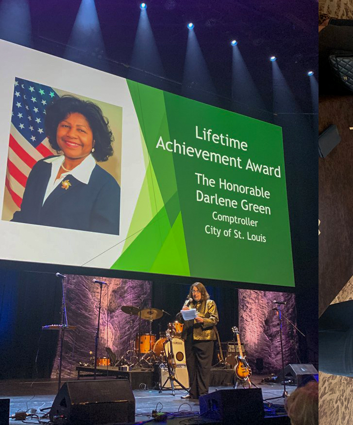 Photo from Comptroller Darlene Green receiving the Women In Public Finance Lifetime Achievement award.