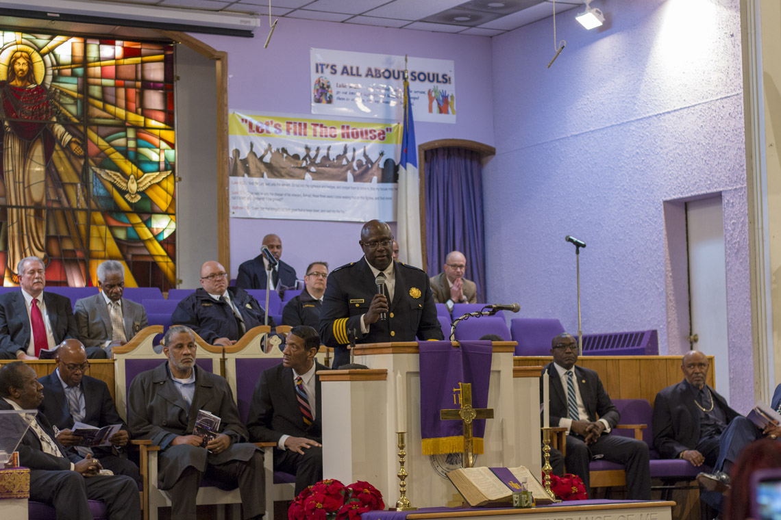 Photo of Police Chief John Hayden from the Families Advocating Safe Streets December 31, 2017, candlelight service honoring homicide victims.