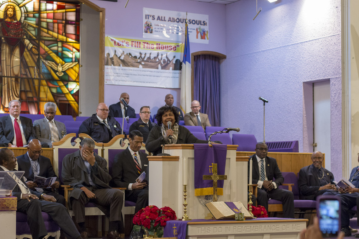 Photo of Comptroller Darlene Green from the Families Advocating Safe Streets December 31, 2017, candlelight service honoring homicide victims.