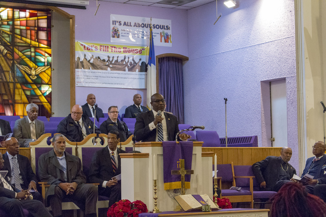 Photo of President Lewis Reed from the Families Advocating Safe Streets December 31, 2017, candlelight service honoring homicide victims.