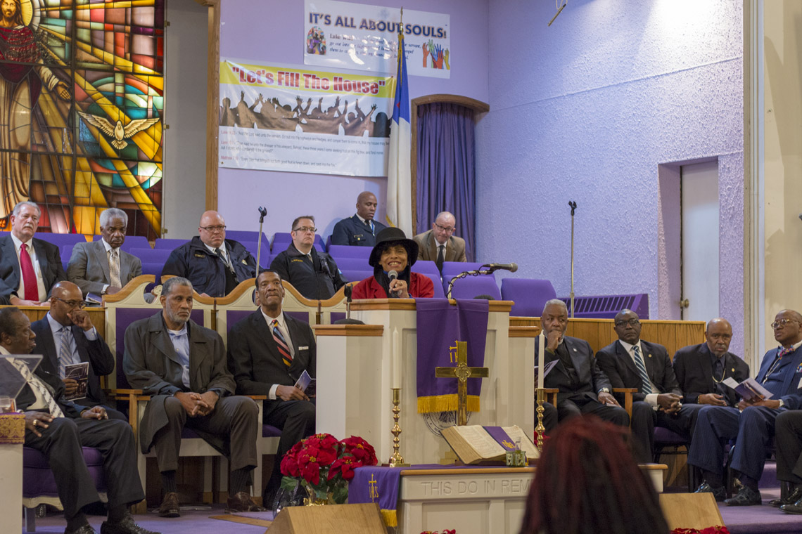 Former Missouri State Representative Betty Thompson at the Families Advocating Safe Streets December 31, 2017, candlelight service honoring homicide victims.