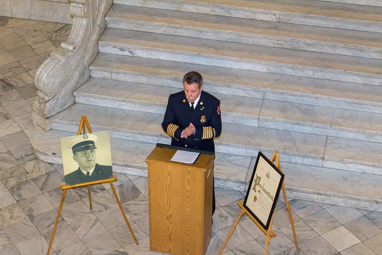 Honoring Fire Chief Joseph W. Morgan.