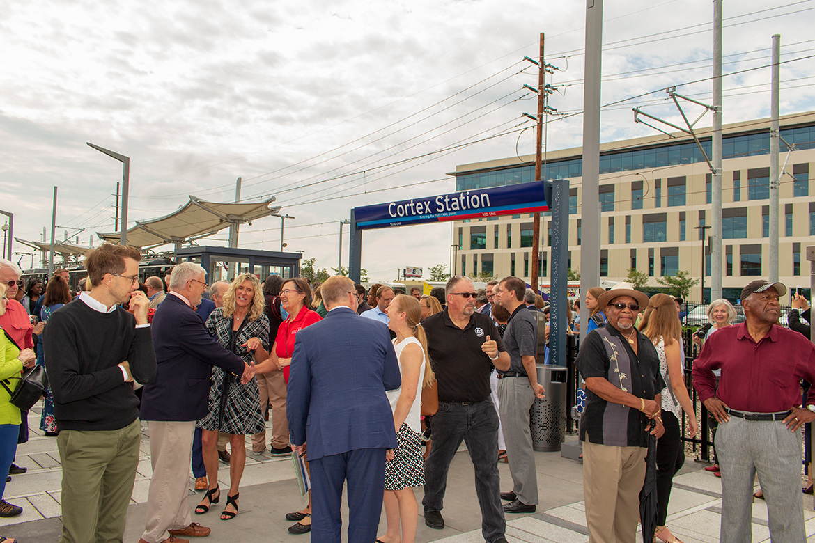 Photo from the grand opening of Cortex Metrolink station, July 31, 2018.