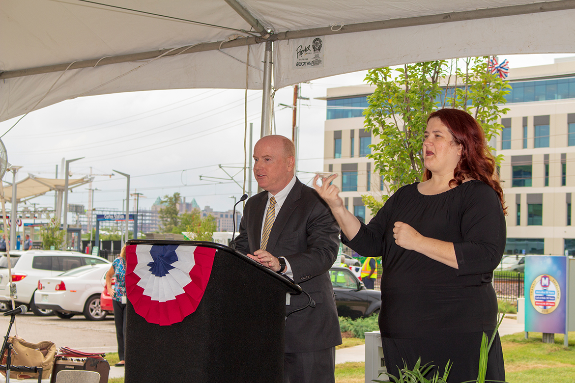 Photo from the grand opening of Cortex Metrolink station, July 31, 2018.