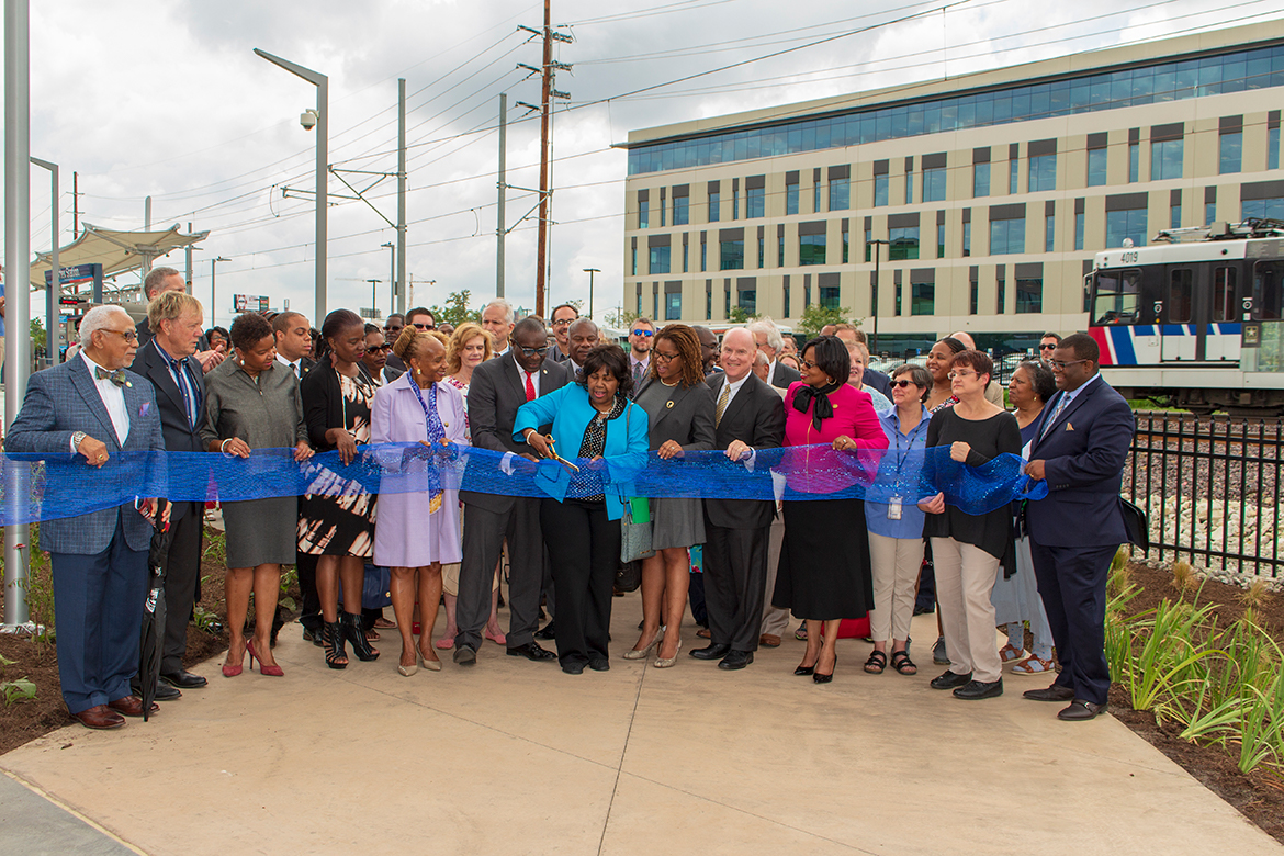 Photo from the grand opening of Cortex Metrolink station, July 31, 2018.