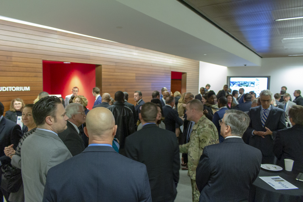 Photo from the December 13, 2018 ceremony held at the St. Louis Central Library transferring land from the City of St. Louis to the National Geospatial-Intelligence Agency.