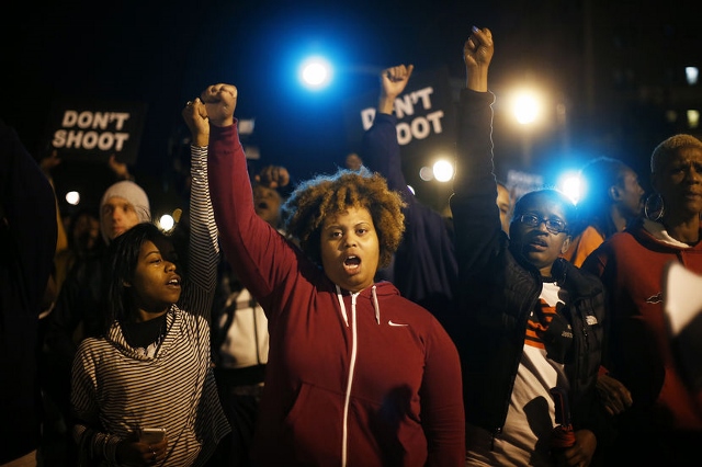 Women protesters in Ferguson, Mo. Photo courtesy of MSNBC.