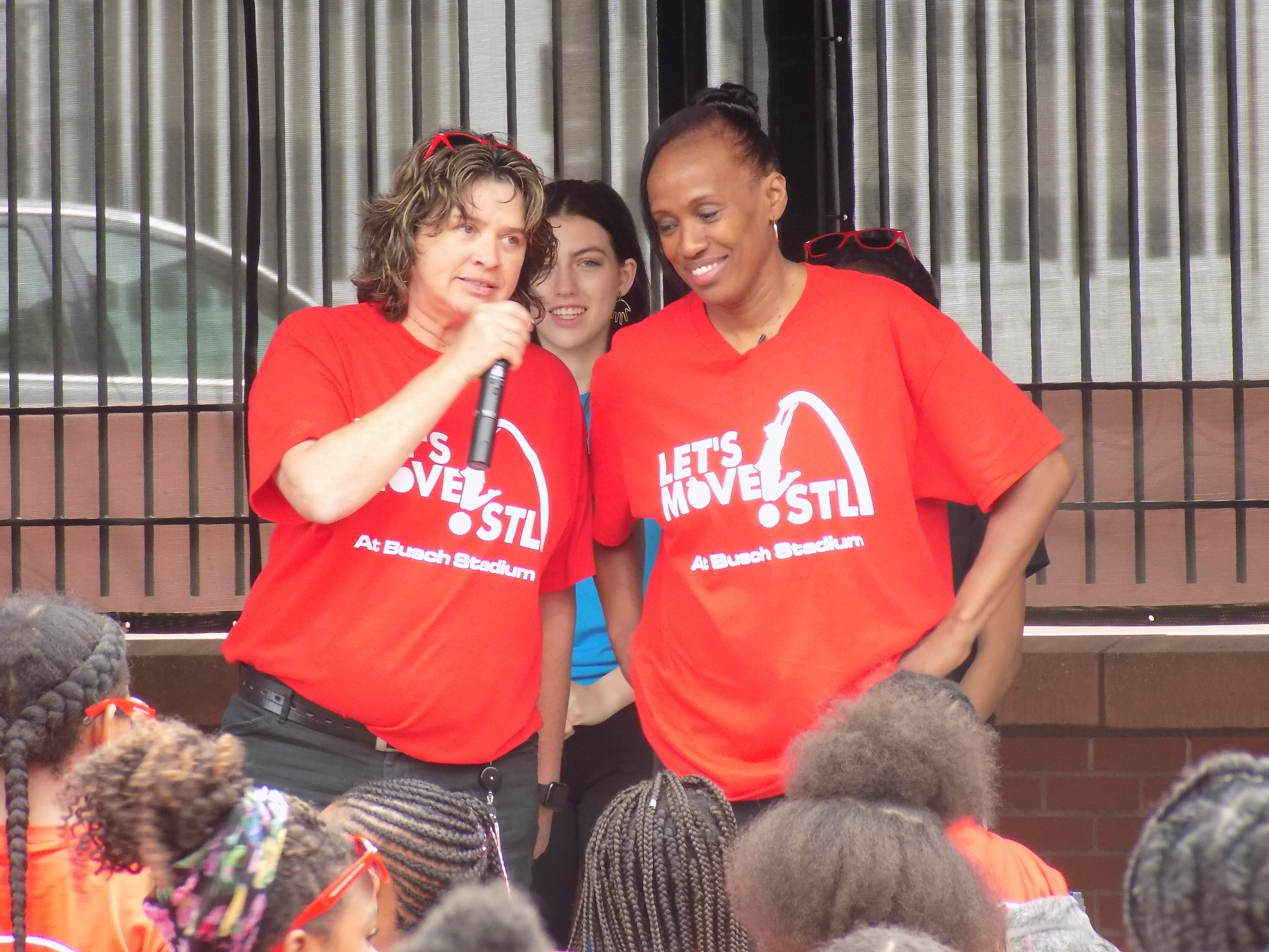 Gold medalist Jackie Joyner-Kersee helps to emcee the Let's Move! St. Louis Flash Mob