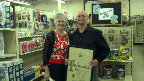 Alderwoman Phyllis Young with Michael Bradley of Hub Furniture and Appliances.
