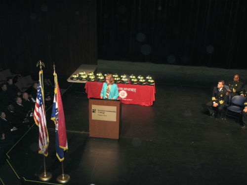 Public Safety Director Charlene Deeken addresses the new firefighters.