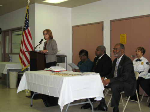 Public Safety Director Charlene Deeken makes brief remarks at the graduation ceremony on Jan. 18, 2013.