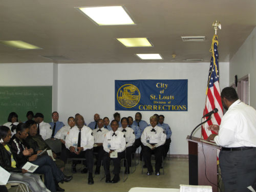 Commissioner of Corrections Dale Glass addresses the class.