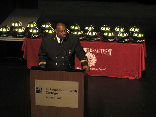 Emcee Battalion Chief Michael Richardson welcomes everyone.