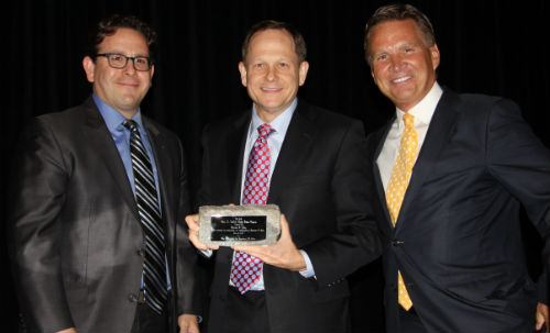 Levee Stone Award: from left, Zach Boyers, Mayor Francis Slay, Ron Kruszewski