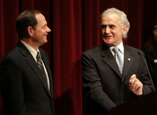 Mayor Slay (l) and Phil Mangano at Homeless Summit in St. Louis on Feb. 26, 2013.