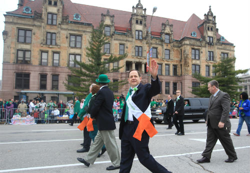 Mayor Francis G. Slay walks in 2013 St. Patrick's Day Parade in Downtown St. Louis on March 16, 2013.