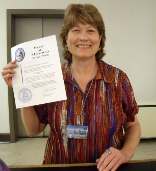 Pat Cracchiola receives Notary Renewal on Aug. 21, 2013.