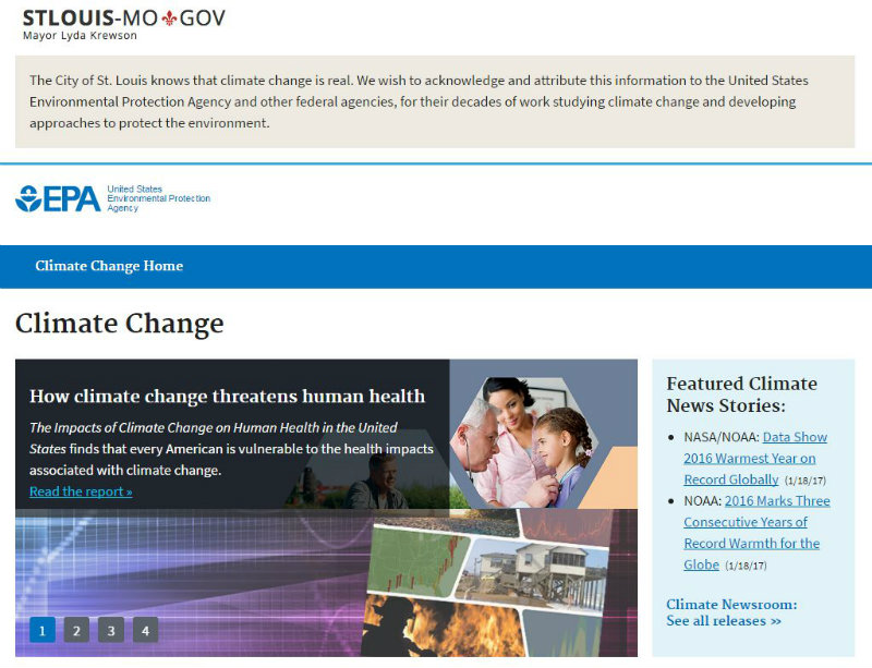 Climate Change Website Screenshot of climatechange.stlouis-mo.gov