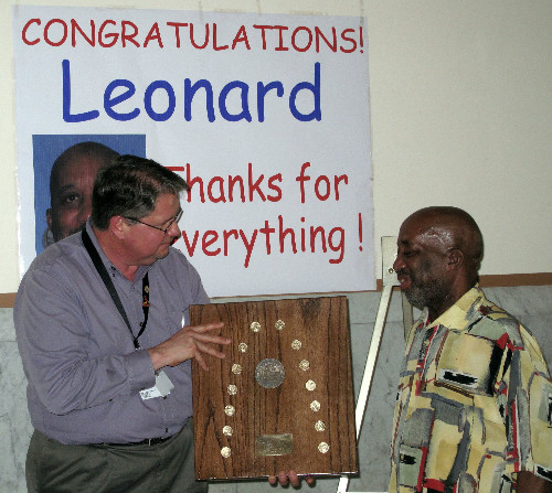 Rick Ernst presents Leonard Harrison with a BPS plaque